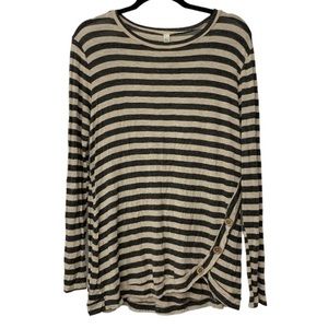 Black And Cream Stipe Asymmetrical Top